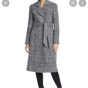Cole Haan Maxi Plaid Wool Belted Coat Sz: 10 NWT $460